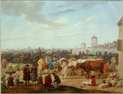 Cattle Market on the Outskirts of a City by Wilhelm von Kobell