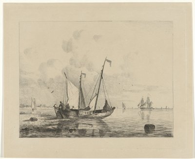Sailing Ship with Lowered Sails by Willem Gruyter jr.
