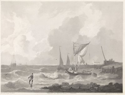 Fishing Boats at a Harbor Entrance by Willem Hendrik Hoogkamer