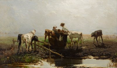 Calves at a trough by Willem Maris