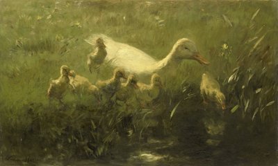 White Duck with Chicks by Willem Maris