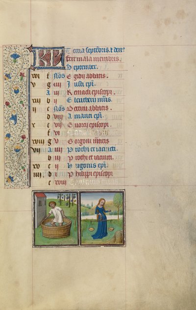 September Calendar Page; Making Wine; Libra by Willem Vrelant