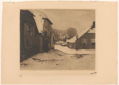 Snow-covered houses in Ede by Willem Witsen (signed by artist)