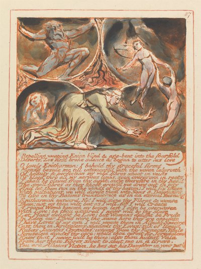 Jerusalem, Plate 87, Repelling weeping Enion by William Blake
