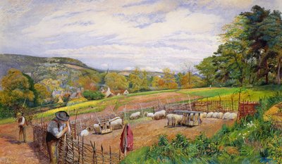 Mending the Sheep Pen by William Henry Millais