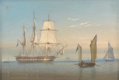 A British Frigate Dropping Anchor by William Joy