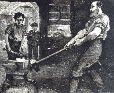 Engraving Depicting the Village Blacksmith by William Small