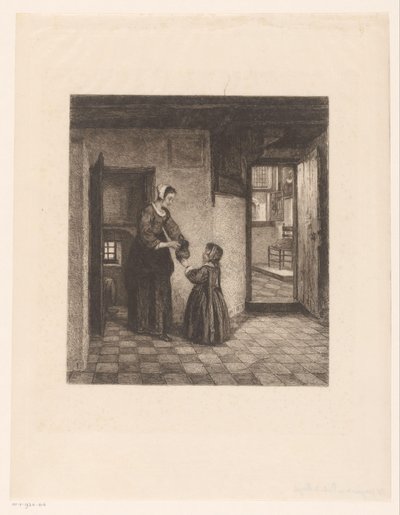 Woman with a Child in a Basement Room by William Unger