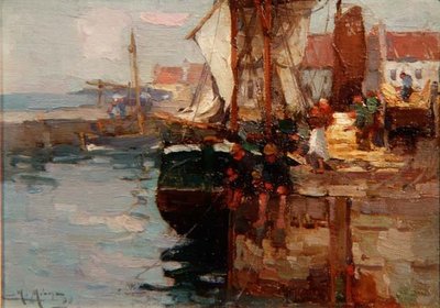 Fishing on the Quayside by William Watt Milne