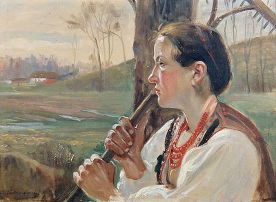 Girl with Rake, c.1914 by Wincenty Wodzinowsky