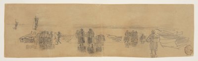 Beach with Four Fishing Boats, Cullercoats, England by Winslow Homer