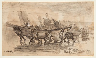Fishermen Beaching a Dory, Cullercoats, England by Winslow Homer