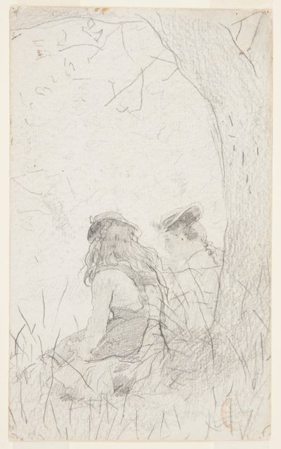 Two Girls Seated on a Bank by Winslow Homer