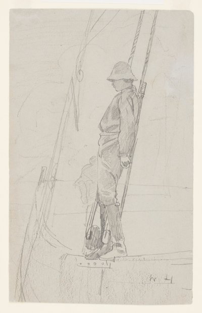 Young Man Leaning Against Sailboat Rigging by Winslow Homer
