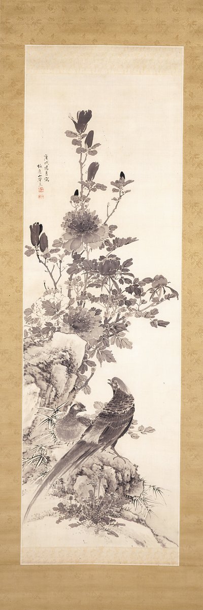 Peonies And Golden Pheasants by Yamamoto Baiitsu