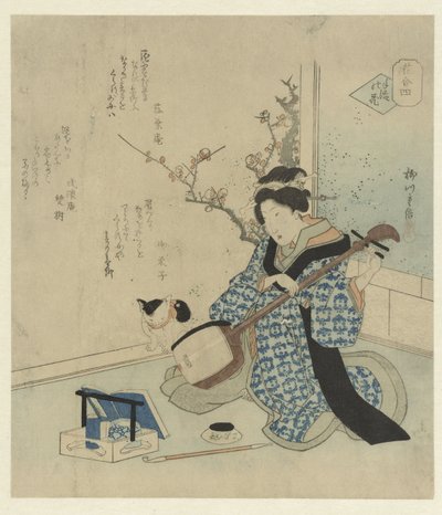 Geisha Tuning Her Shamisen by Yanagawa Shigenobu (II)