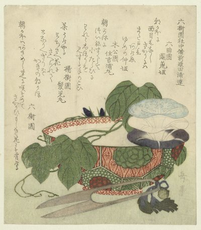 Blooming Morning Glory in a Porcelain Bowl by Yashima Gakutei