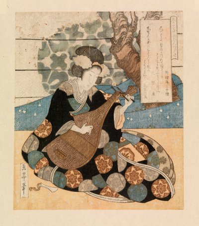 Lady playing an instrument, c.1804-40 by Yashima Gakutei