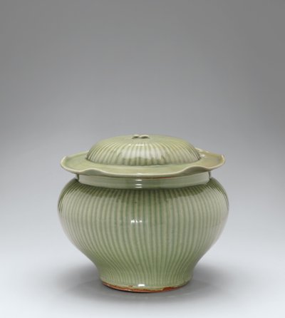 Longquan Celadon Ribbed Jar & Cover by Yuan Dynasty Chinese School