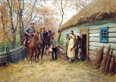 Cavalry Patrol in Front of a House by Zygmunt Rozwadowski