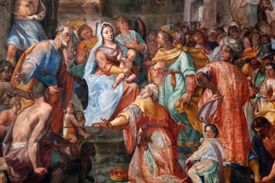 Nativity scene. Fresco. San Donato church. Genoa. Italy. by . .