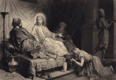 Magdalen at the Feet of Jesus by after Albert Robida