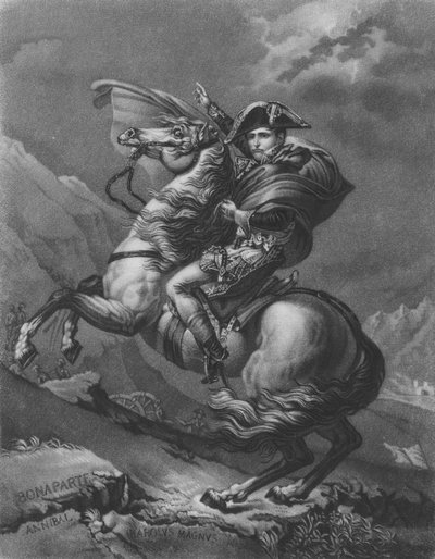 Napoleon Bonaparte crossing the Alps by after Jacques Louis David