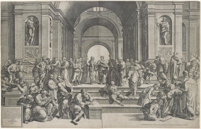 The School of Athens. Pub. 1550 by after Raphael