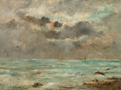 The Coast at Trouville by imitator of Eugène Boudin