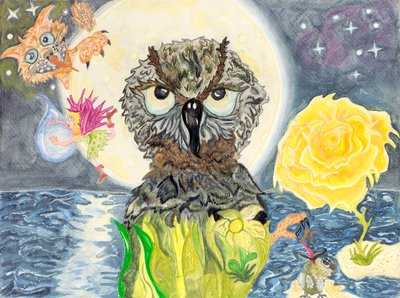 Owl by Full Moon by positivpoetic