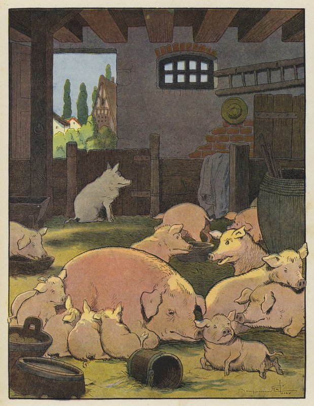 Pigs in a Pigsty by Benjamin Rabier