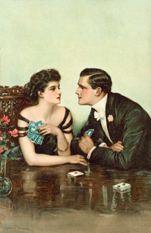 Couple playing cards by Clarence F. Underwood