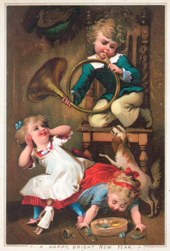Boy Blowing Horn by English School