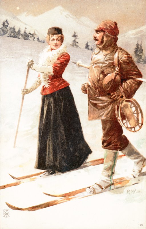 Couple Skiing by English School