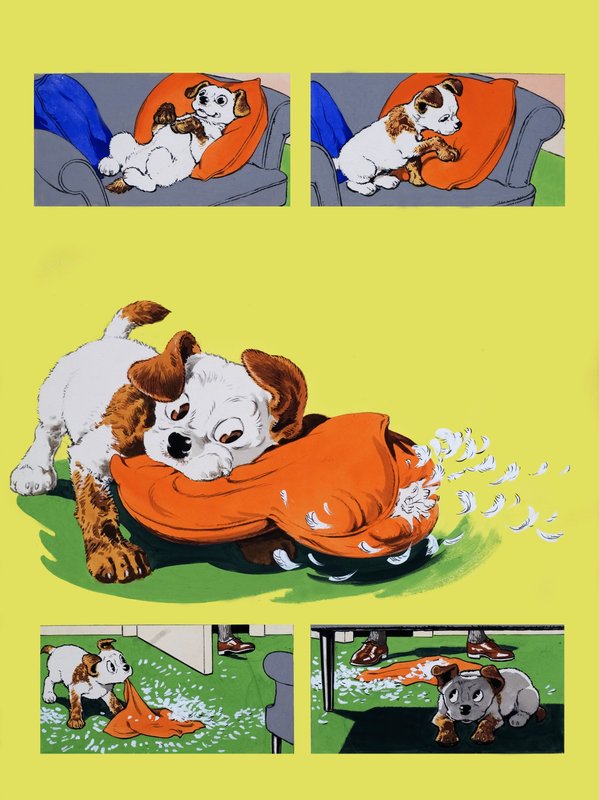 Dog chewing pillow by English School