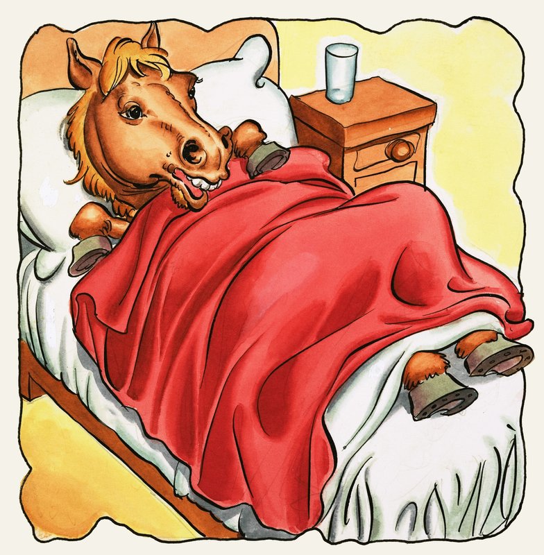 Horse in bed by English School