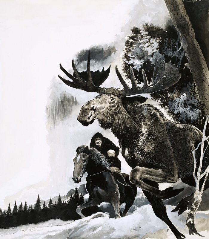 Hunting a Bull Moose by English School