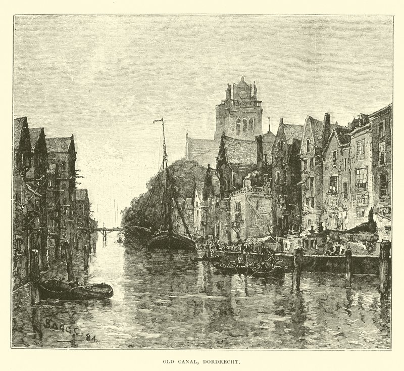 Old canal, Dordrecht by English School