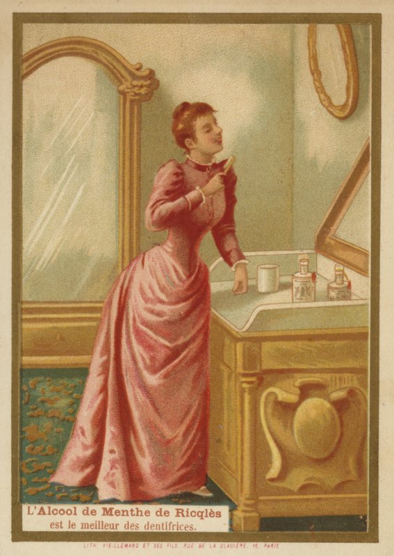 Lady Cleaning Teeth by French School