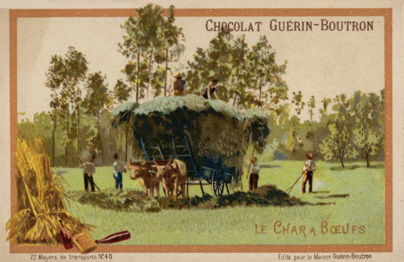 Ox cart by French School