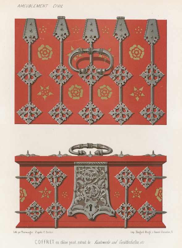 Painted oak casket by French School