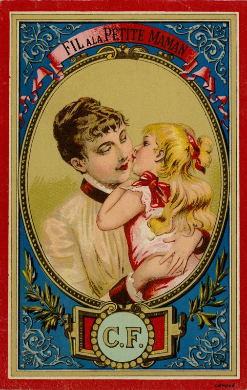 Woman cuddling child by French School