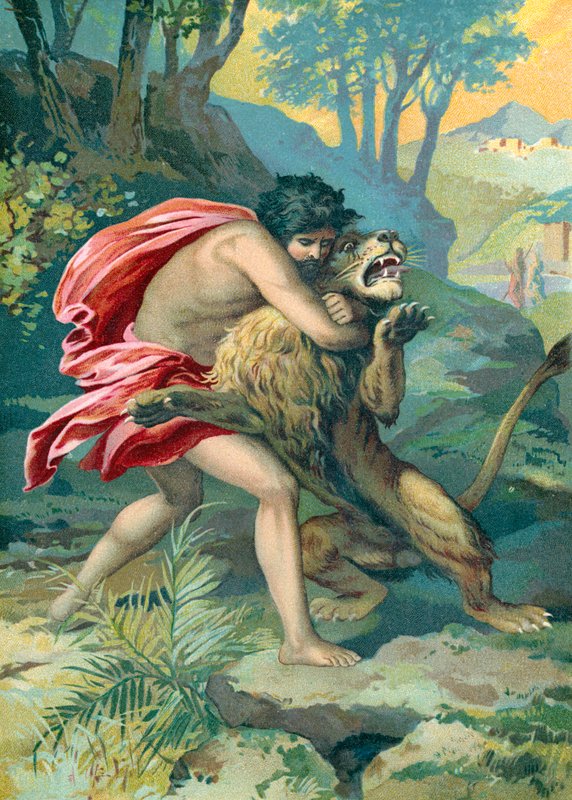 Samson and the Lion by German School
