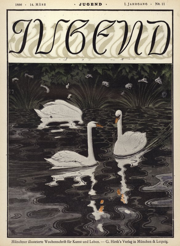 Swans on a Lake by German School