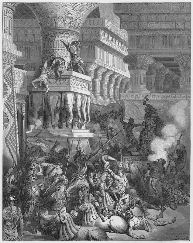 Jonathan destroying the Temple of Dagon by Gustave Dore